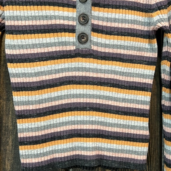 American Eagle Women's Retro Striped Henley Sweater Top Size L Button Soft Y2K - Picture 4 of 9
